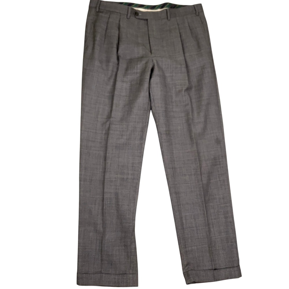 Chaps Dress Pants Mens 38W 32L Gray Wool Cuffed Trousers
